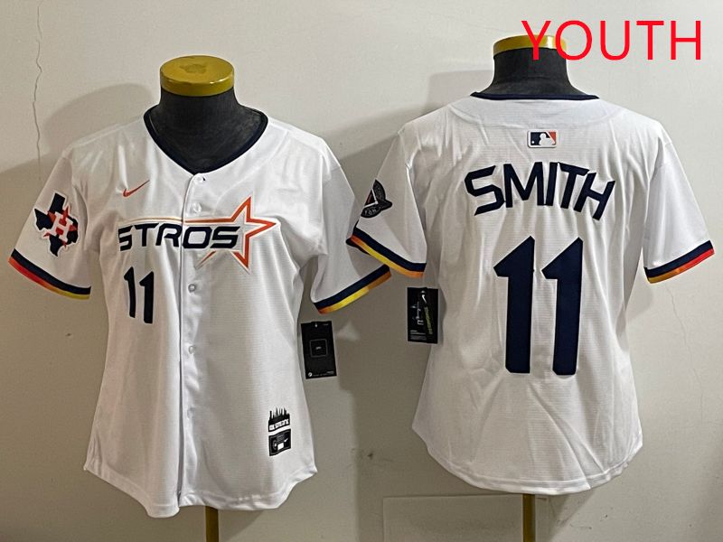 Youth Houston Astros #11 Smith White three generations Joint Name Nike 2025 MLB Jersey style 7